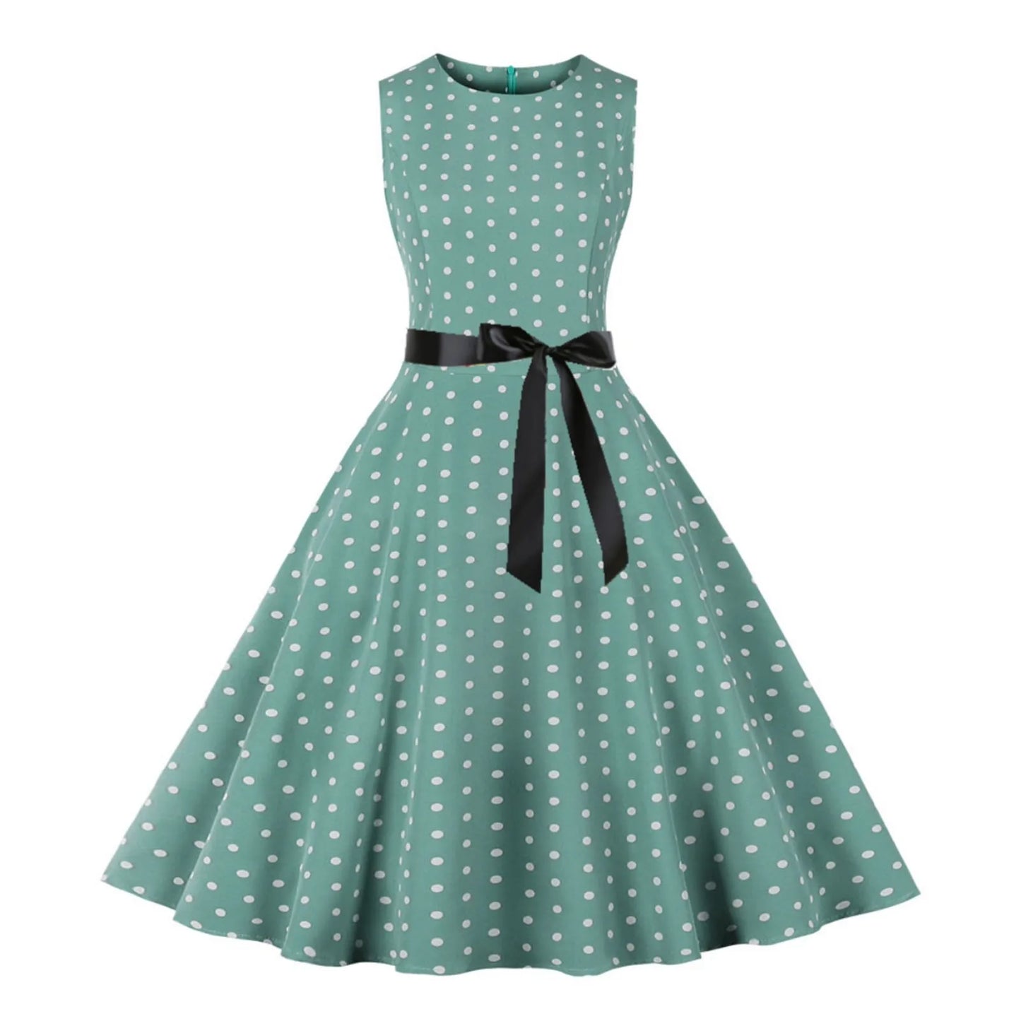 Retro Polka Dot Rockabilly Inspired Alternative Swing Midi Dress