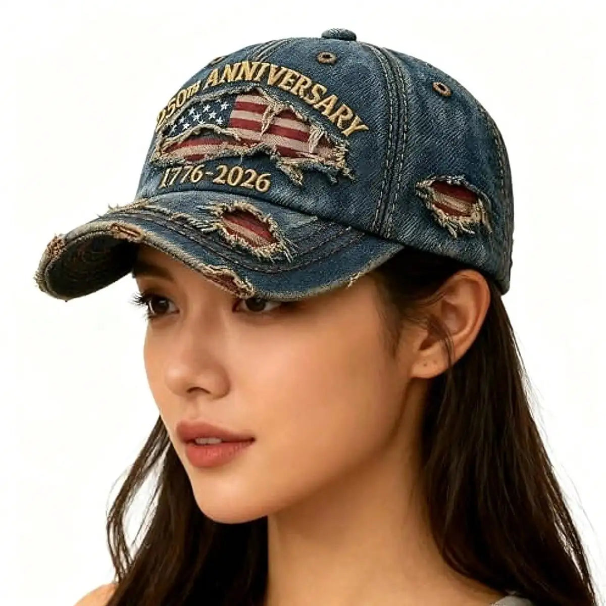 Distressed Denim Baseball Cap Commemorative Embroidered Casual Vintage Outdoor Fashion Hat