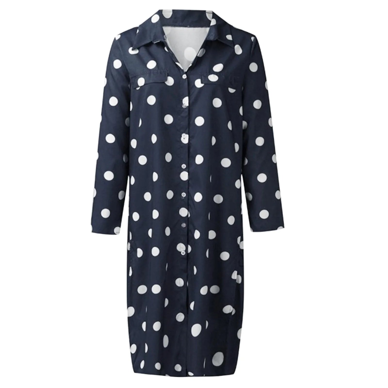 Button Front Polka Dot Maxi Shirt Dress with Belt and Side Split
