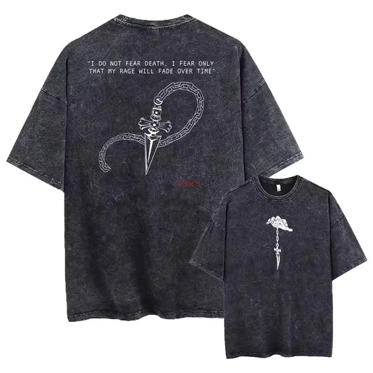 Anime Goth Vintage Graphic Tee with Distressed Serpent Streetwear Artwork