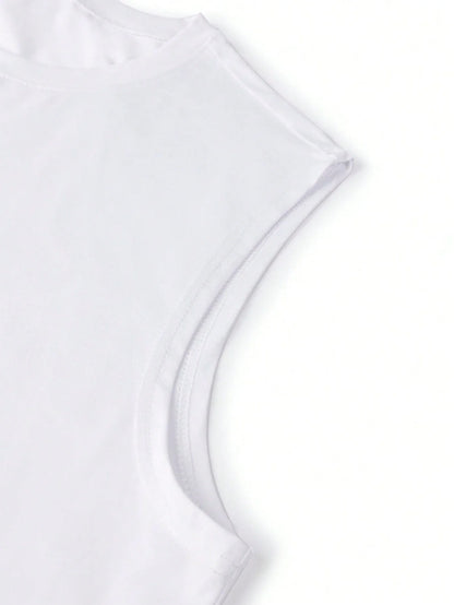 Minimalist Cotton Sleeveless Tank Top with Clean Japanese Streetwear Inspired Graphic Detail