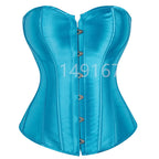 Luminous Teal Satin Overbust Corset with Front Metal Busk
