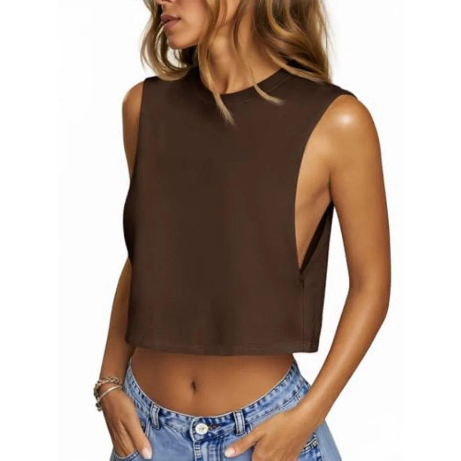 Women's Boxy Cropped Tank Top for Casual Athletic Streetwear Everyday Summer Comfort Style