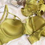 Chartreuse Strappy Cutout Underwire Bra and Sheer Mesh Panty Set