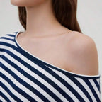 Off-Shoulder Relaxed Fit Knit Pullover Sweater with Long Sleeves and Side Pocket