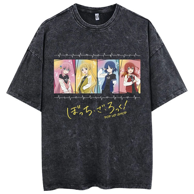 Kawaii Anime Goth Oversized Tee with Retro Manga Panel Artwork