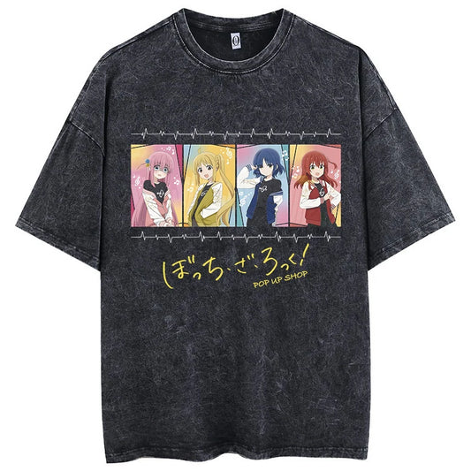 Kawaii Anime Goth Oversized Tee with Retro Manga Panel Artwork