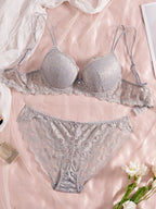 Contour Push-Up Lace Bra and Matching Scalloped Hipster Panty Everyday Intimates Set