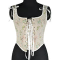 Elegant Beige Lace-Up Corset Top with Adjustable Tie-Shoulder Straps