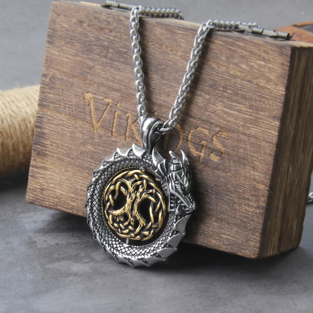 Ouroboros Tree Symbol Pendant Necklace with Mystical Alternative Statement Design