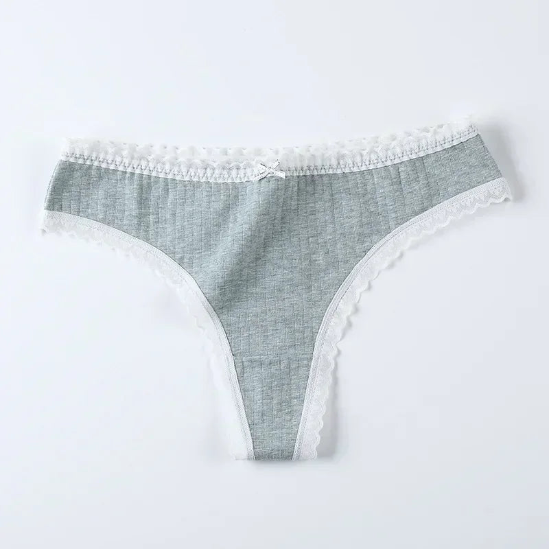 Women’s Delicate Lace Low-Rise Thong with Floral-Style Trim, Minimal G-String Silhouette and Solid Color Design