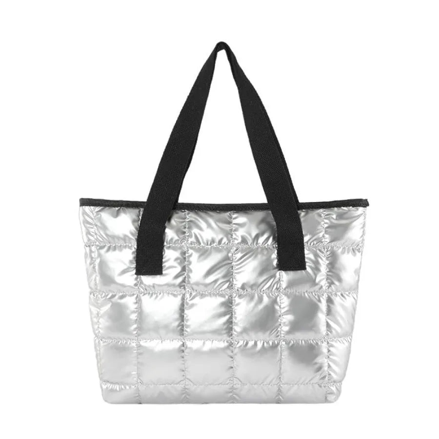 Quilted Puffer Tote Shoulder Bag with Zip Closure for Everyday