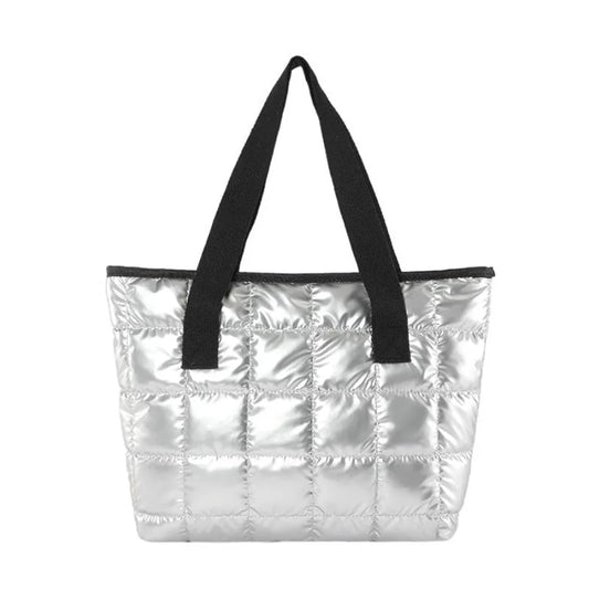 Quilted Puffer Tote Shoulder Bag with Zip Closure for Everyday