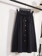 High Waist Pleated Midi Skirt with Button Front Elegant Contemporary Everyday Fashion