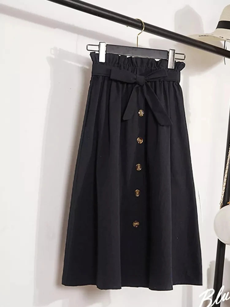 High Waist Pleated Midi Skirt with Button Front Elegant Contemporary Everyday Fashion