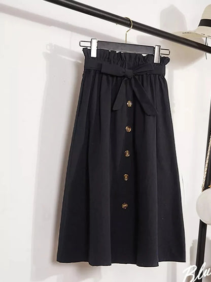 High Waist Pleated Midi Skirt with Button Front Elegant Contemporary Everyday Fashion