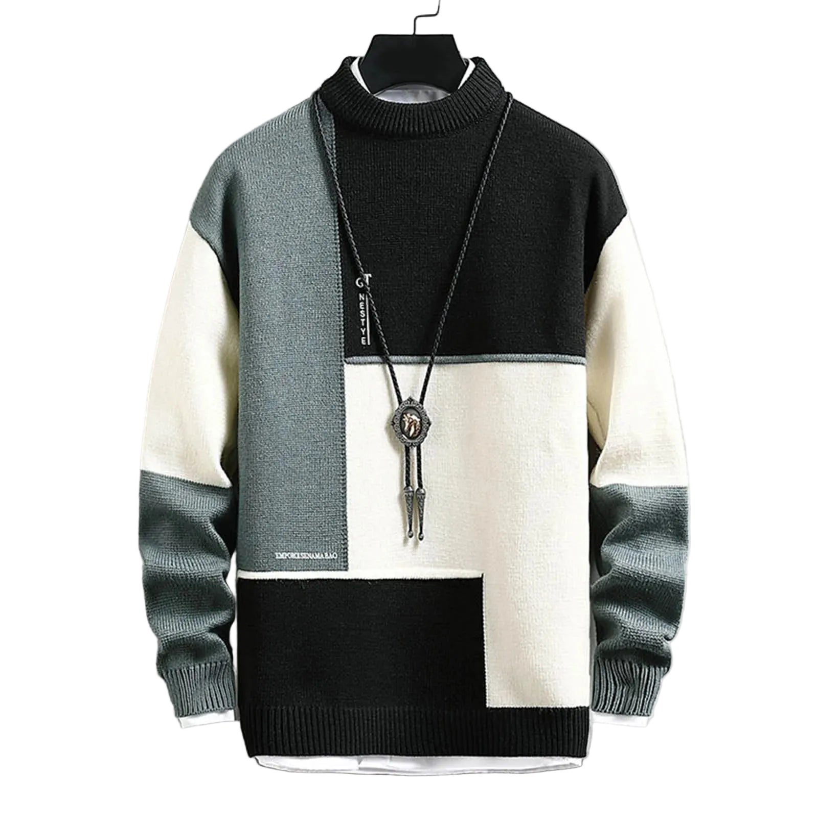 Men's Color Block Mock Neck Relaxed Fit Contemporary Knit Sweater