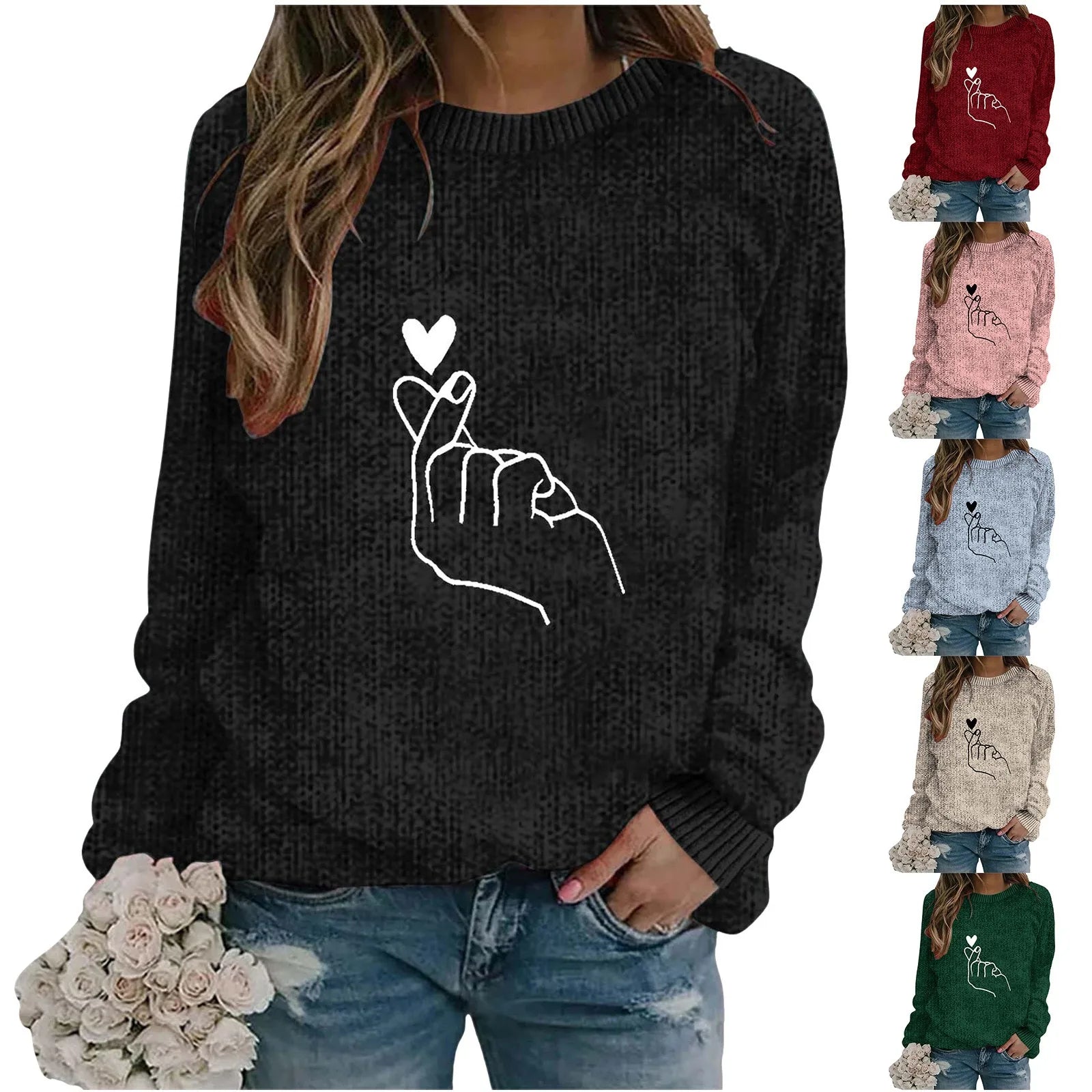 Women's Minimalist Embroidered Graphic Crew Neck Relaxed Knit Streetwear Sweater