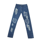Women's Distressed Straight Leg Denim Jeans with Frayed Ripped Details and Relaxed Fit