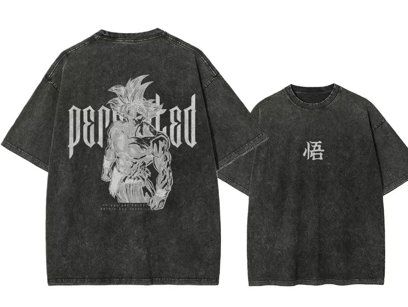 Minimal Manga Back Print Oversized Washed Anime Streetwear Cotton T-Shirt