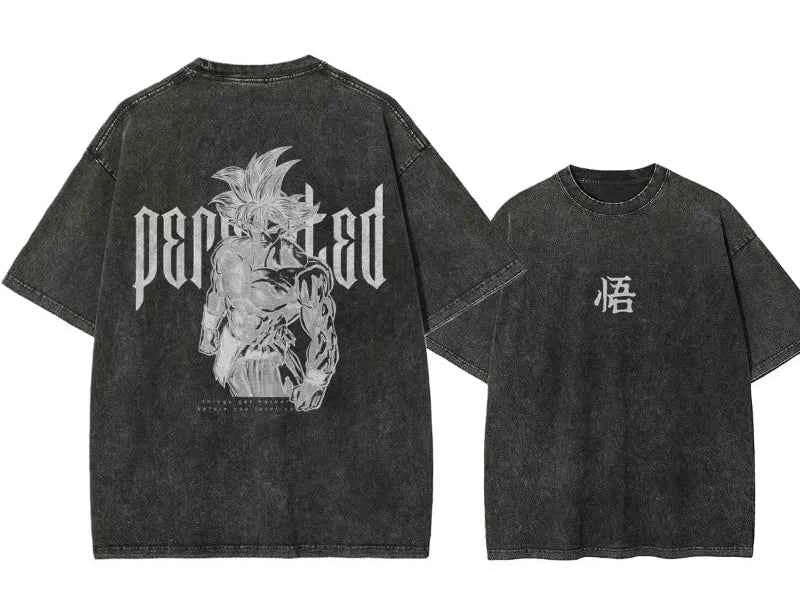 Minimal Manga Back Print Oversized Washed Anime Streetwear Cotton T-Shirt