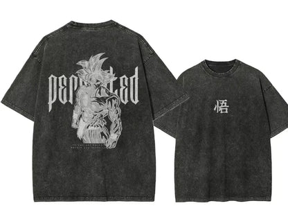 Minimal Manga Back Print Oversized Washed Anime Streetwear Cotton T-Shirt