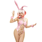 Women's Heart Cutout Bodysuit with Bunny Ear Headband and Decorative Ring Accessories
