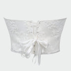 Ethereal White Strapless Corset with Draped Sweetheart Bodice and Lace Overlay