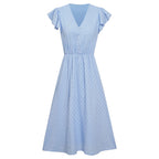 Flutter Sleeve V-Neck Button Front Midi Dress With Elegant Everyday Silhouette