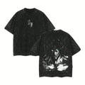 Vintage Anime Goth Oversized Graphic Tee with Dark Manga Illustration Artwork