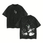 Vintage Anime Goth Oversized Graphic Tee with Dark Manga Illustration Artwork