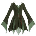 Women's Renaissance-Inspired Linen Blend Dress with Bell Sleeves and Adjustable Waist Belt
