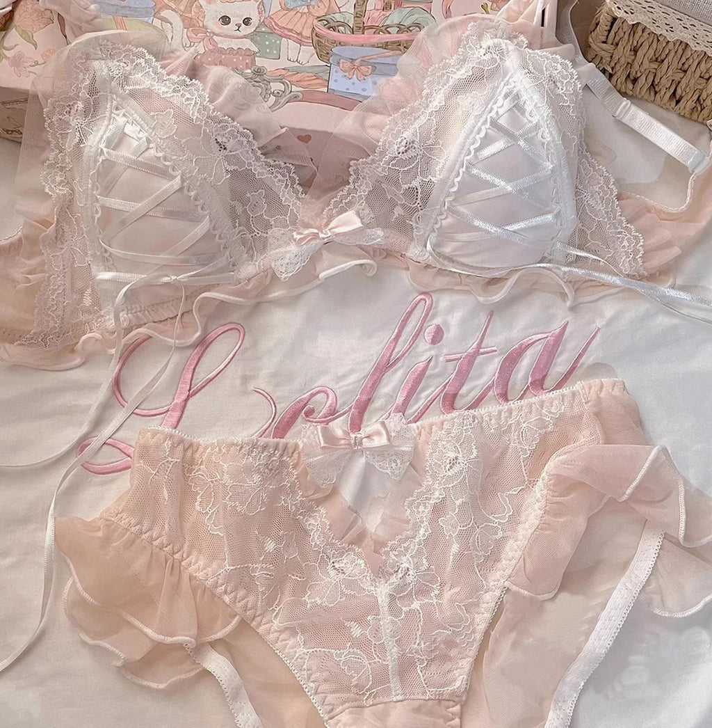 Delicate Lace Triangle-Cup Lingerie Set with Adjustable-Strap Bra and Matching Feminine Brief