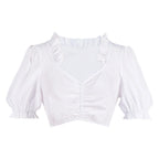 Traditional Floral Embroidered-Style Dirndl Dress with Corset Lacing and White Puff Blouse