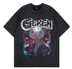 Futuristic Manga Graphic Oversized Washed Streetwear Casual Cotton T-Shirt