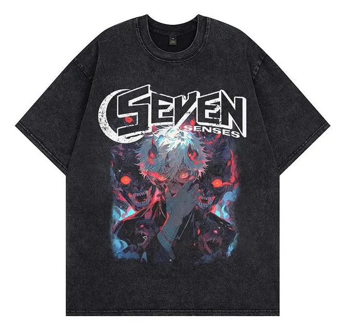 Futuristic Manga Graphic Oversized Washed Streetwear Casual Cotton T-Shirt
