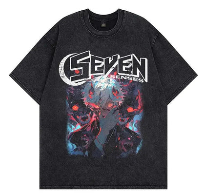 Futuristic Manga Graphic Oversized Washed Streetwear Casual Cotton T-Shirt
