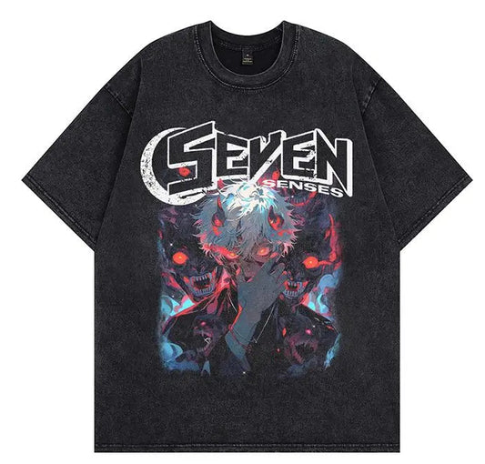 Futuristic Manga Graphic Oversized Washed Streetwear Casual Cotton T-Shirt