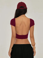 Women's Backless Short Sleeve Crop T-Shirt for Modern Minimalist Streetwear Summer Fashion Style