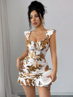 Off Shoulder Ruffle Mini Dress with Smocked Waist and Flared Hem