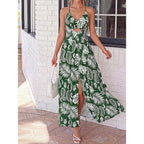 Floral Print Maxi Dress with Smocked Bodice and Open Back Detail