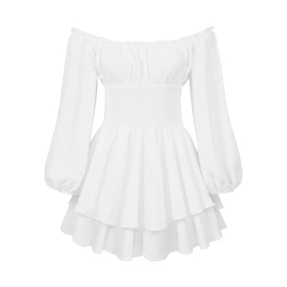 Off Shoulder Layered Ruffle Mini Dress with Flowing A-Line Silhouette