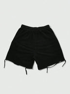 Men's Loose Graphic Print Drawstring Sports Shorts with Distressed Streetwear Inspired Design