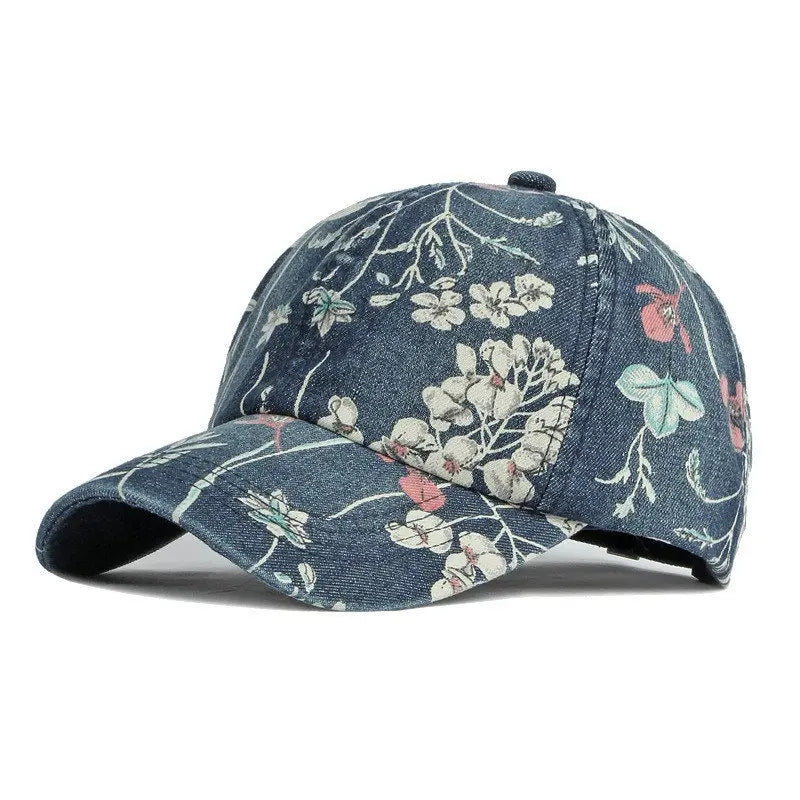 Vintage Floral Print Washed Baseball Cap with Curved Brim for Casual Streetwear Everyday Style