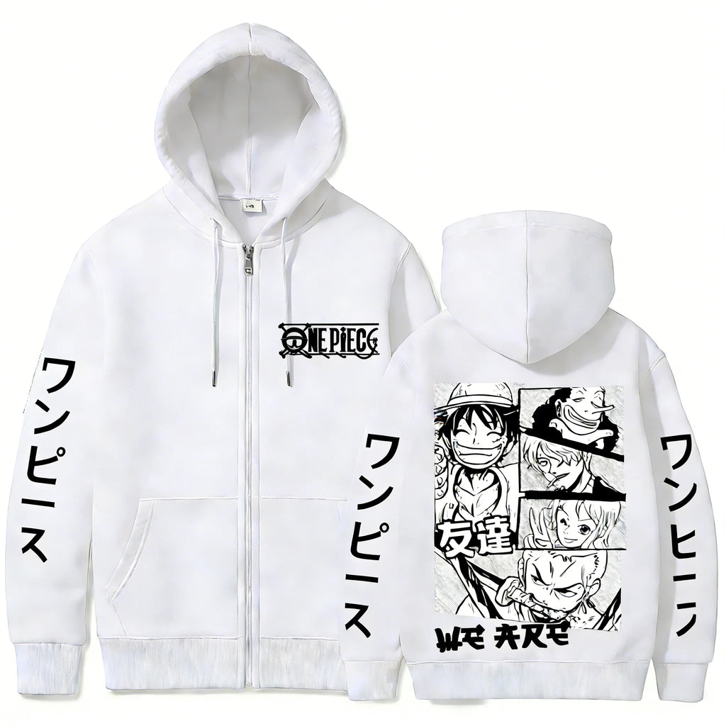 Anime-Inspired Manga Panel Zip Hoodie with Japanese Streetwear Design