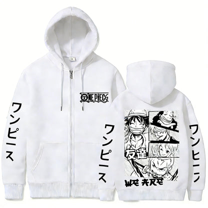Anime-Inspired Manga Panel Zip Hoodie with Japanese Streetwear Design
