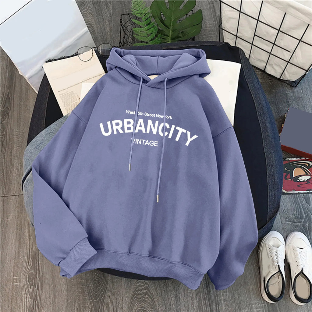 Women's Relaxed Graphic Pullover Hoodie with Minimal Typography Casual Streetwear Sweatshirt