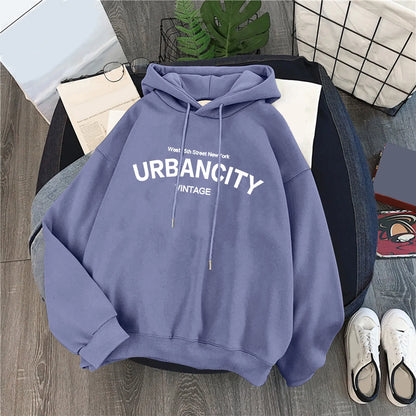 Women's Relaxed Graphic Pullover Hoodie with Minimal Typography Casual Streetwear Sweatshirt