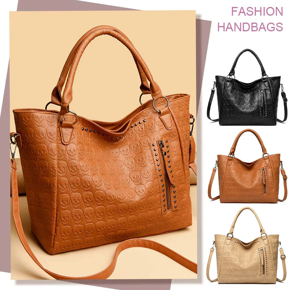 Studded Faux Leather Tote Crossbody Bag with Structured Carry Design