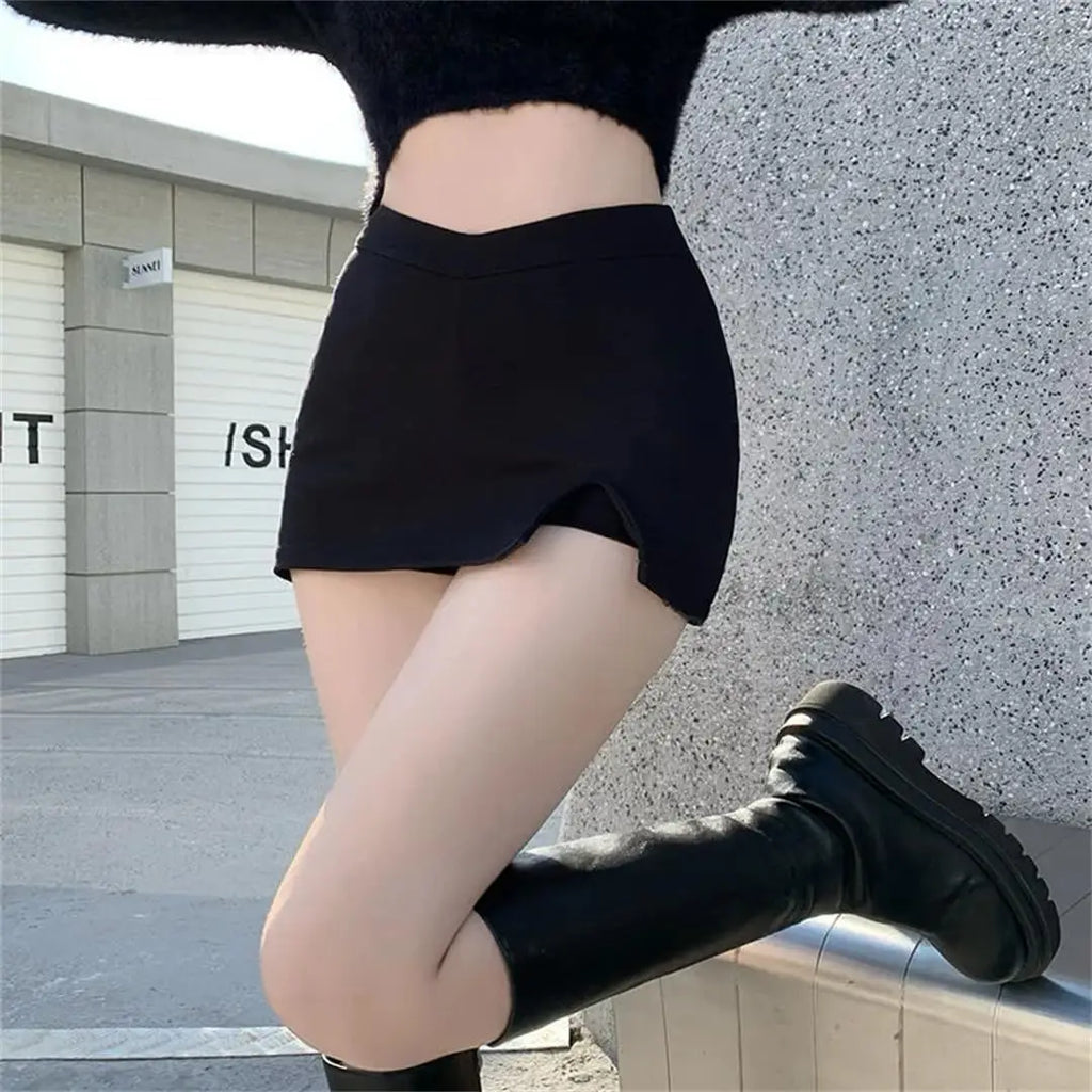 Asymmetrical High Waist Mini Skirt with Side Slit Slim Fit Silhouette